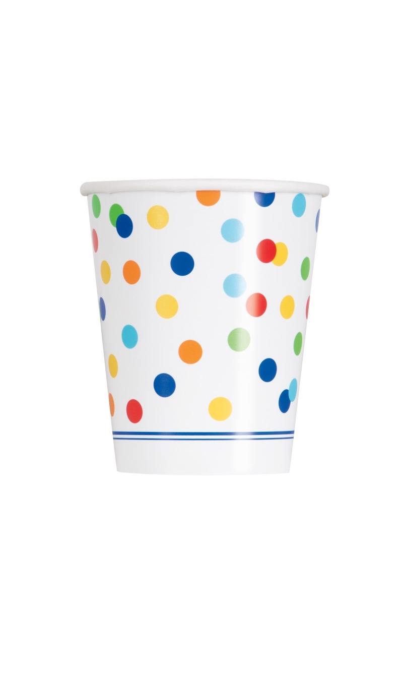 Rainbow Polka Dots 9oz (266ml) Paper Cups - 8pcs