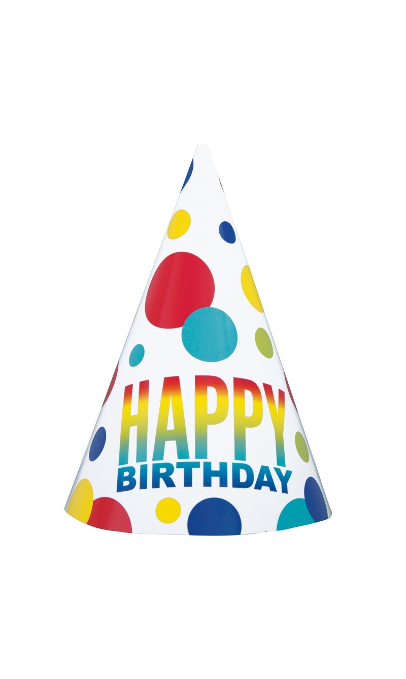 Rainbow Spots Birthday Party Hats - 8pcs