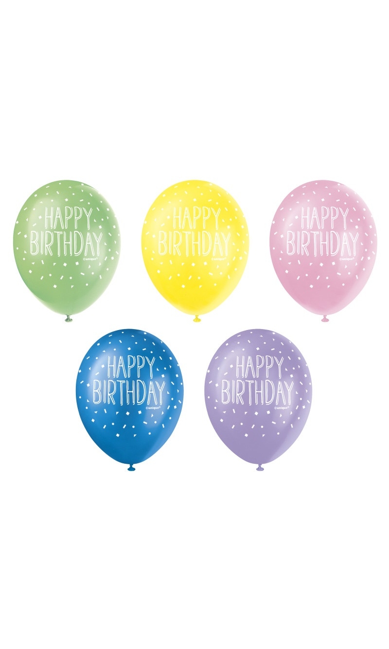 Happy Birthday 12 Inch Latex Balloons Assorted - 5pcs
