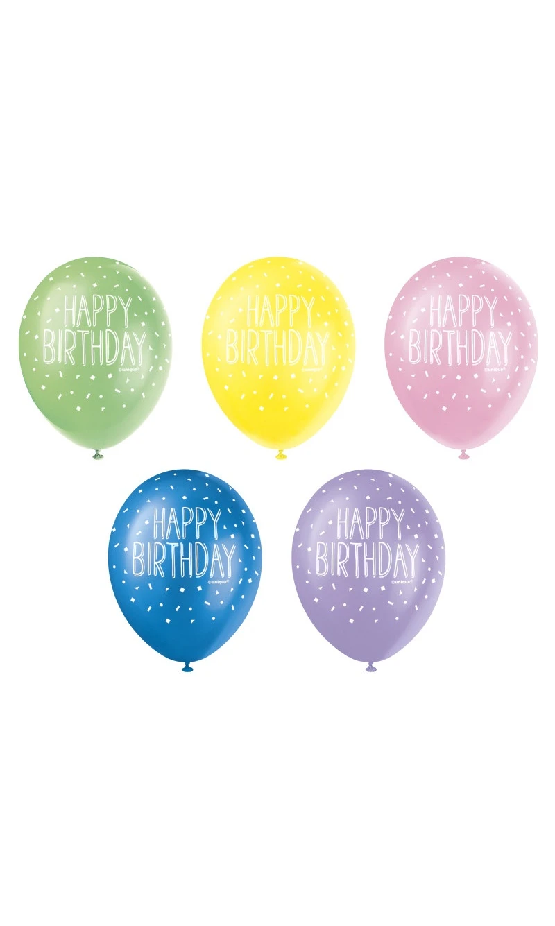Happy Birthday 12 Inch Latex Balloons Assorted - 5pcs