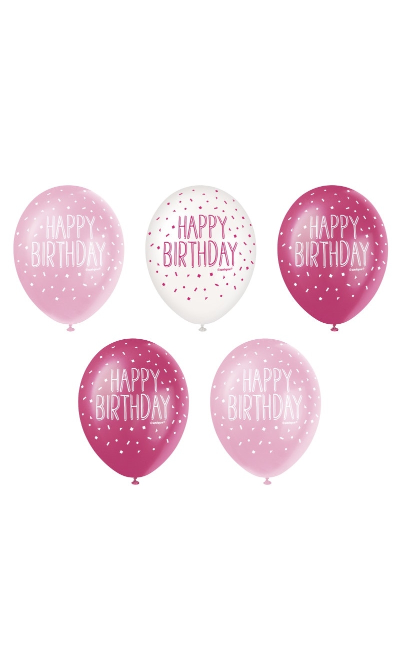 Happy Birthday 12 Inch Latex Balloons Pink - 5pcs
