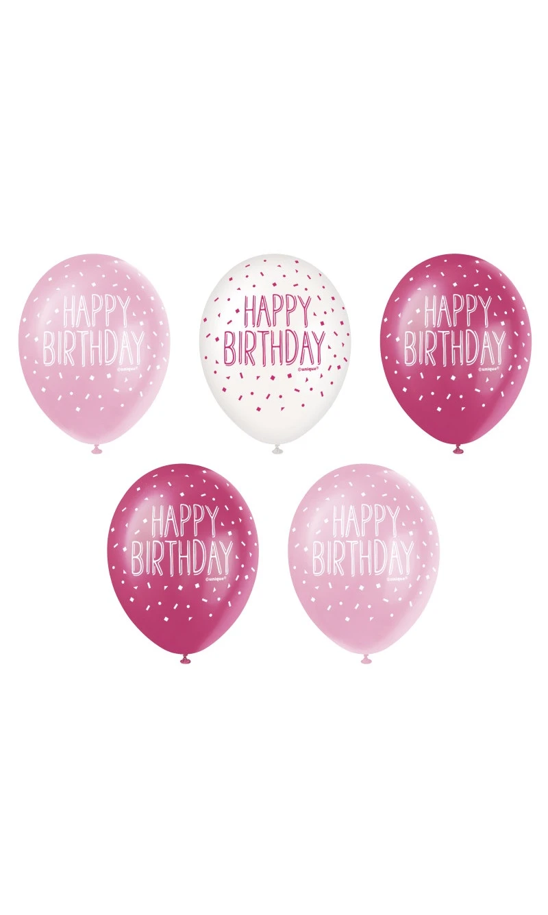 Happy Birthday 12 Inch Latex Balloons Pink - 5pcs