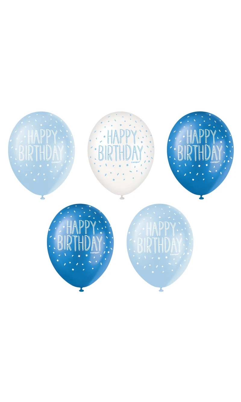 Happy Birthday 12 Inch Latex Balloons Blue - 5pcs