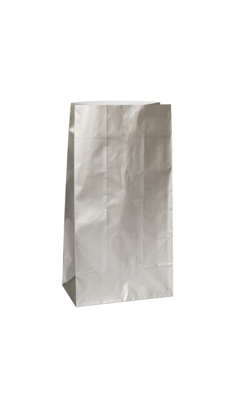 Silver Metallic Paper Party Bags - 10pcs