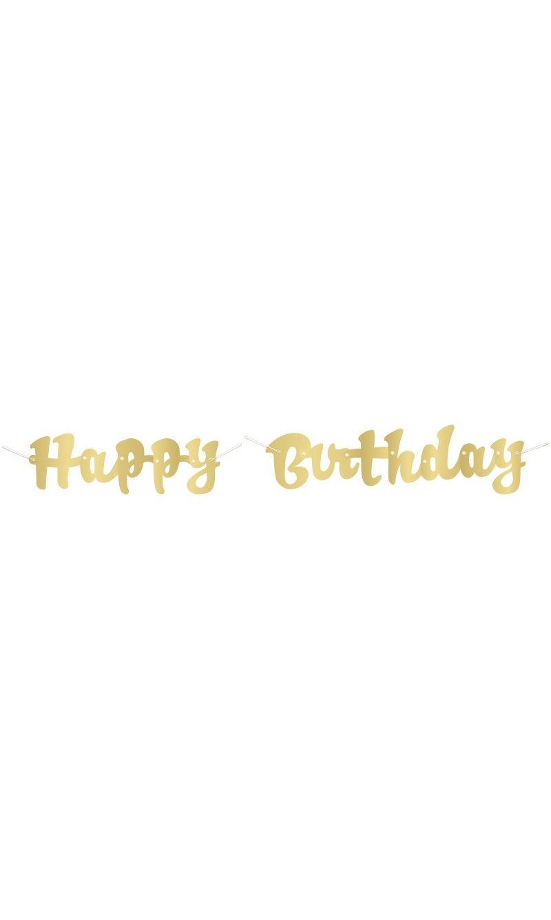 Gold Script Happy Birthday Banner 3.5 feet (1.06 meters)