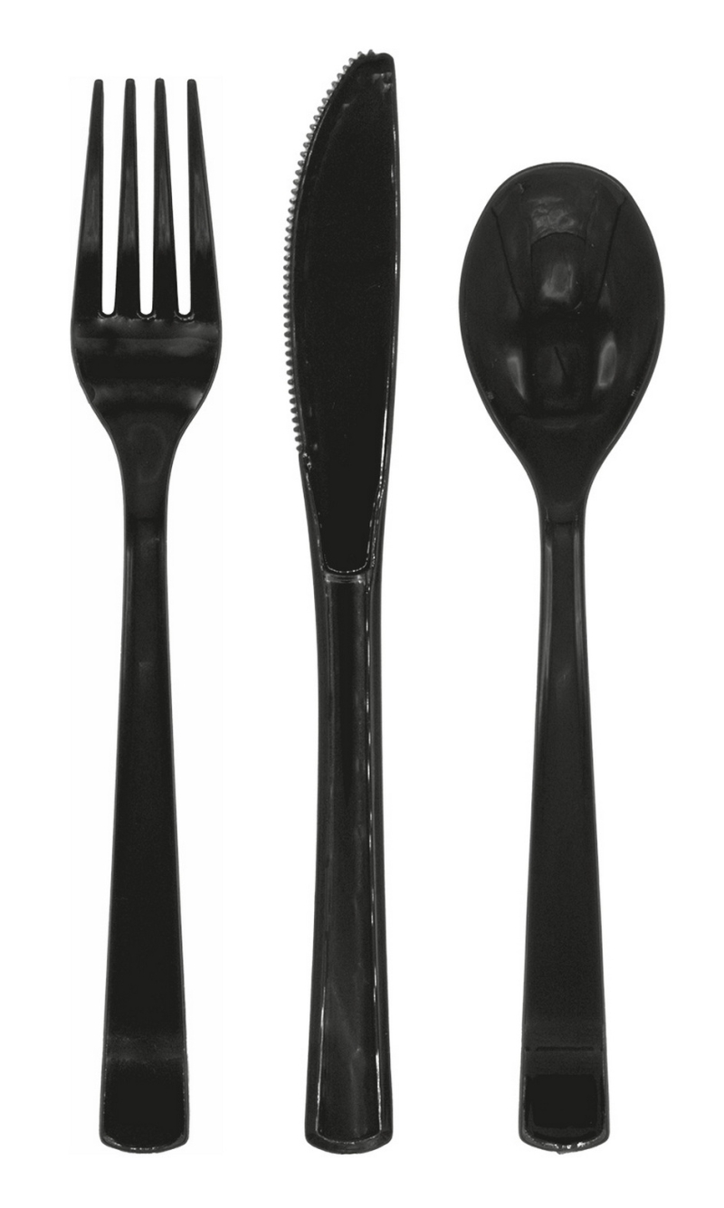 Reusable Plastic Cutlery 18pcs - Black
