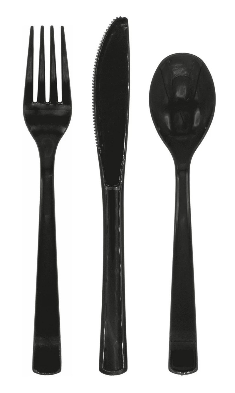 Reusable Plastic Cutlery 18pcs - Black