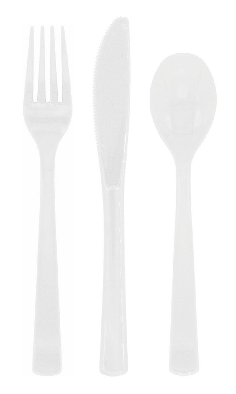 Reusable Plastic Cutlery 18pcs - White