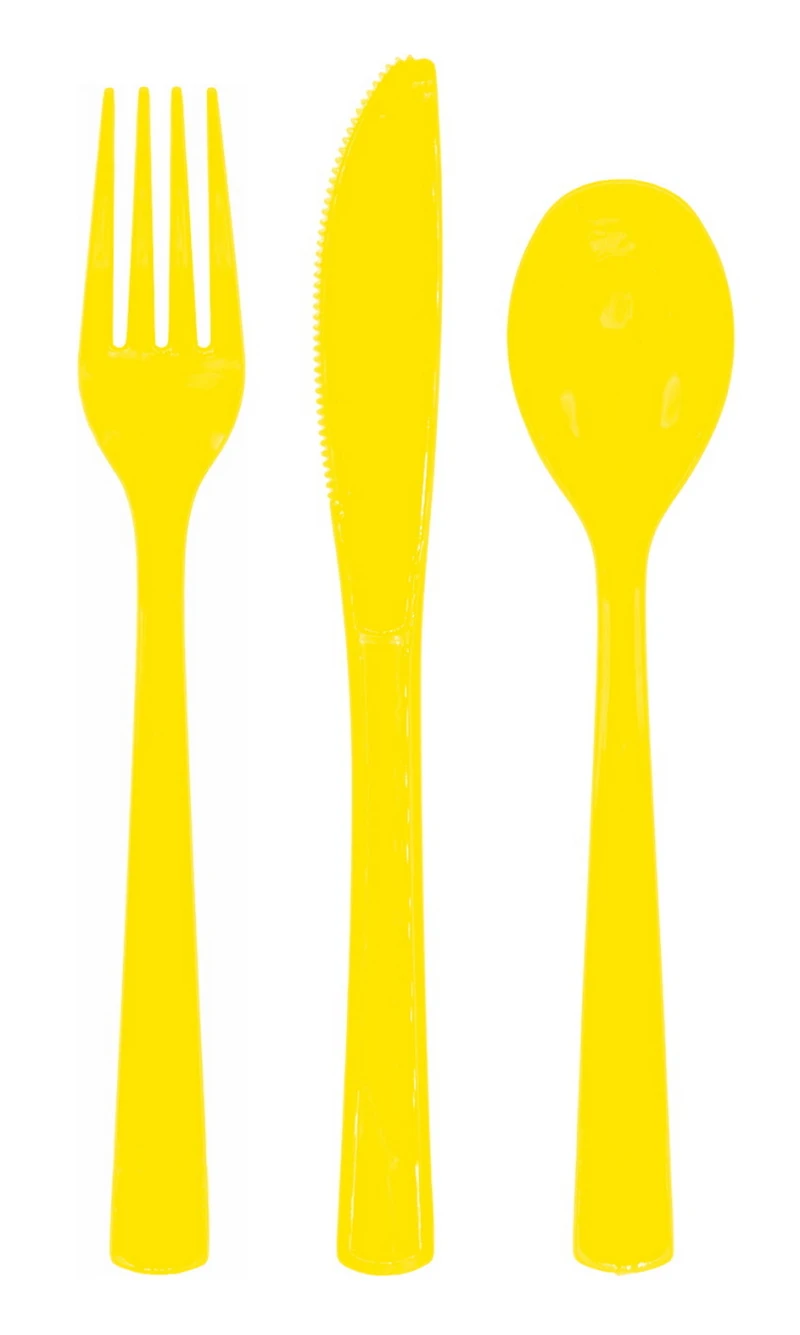 Reusable Plastic Cutlery 18pcs - Yellow