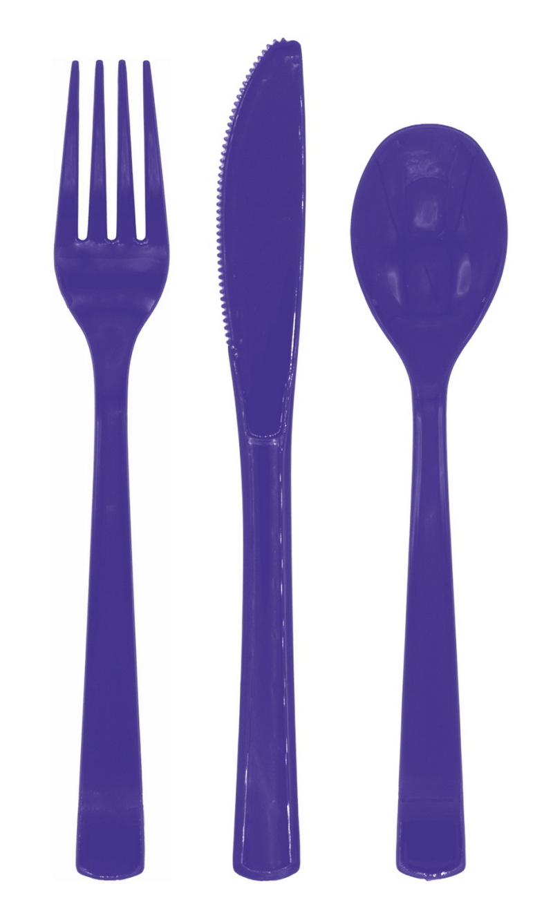 Reusable Plastic Cutlery 18pcs - Purple