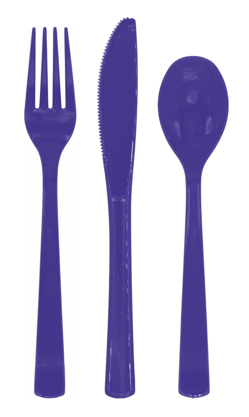 Reusable Plastic Cutlery 18pcs - Purple