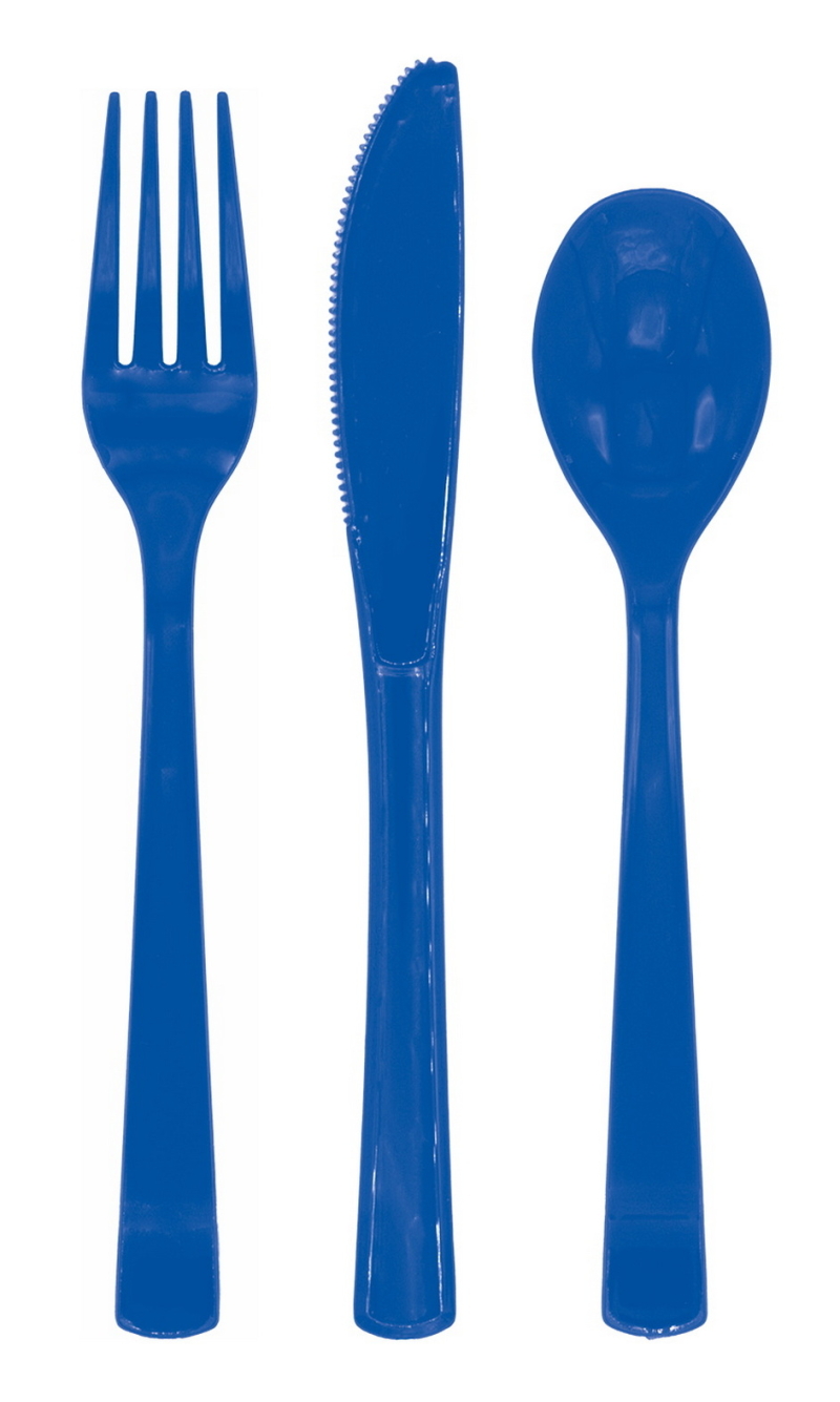 Reusable Plastic Cutlery 18pcs - Dark blue