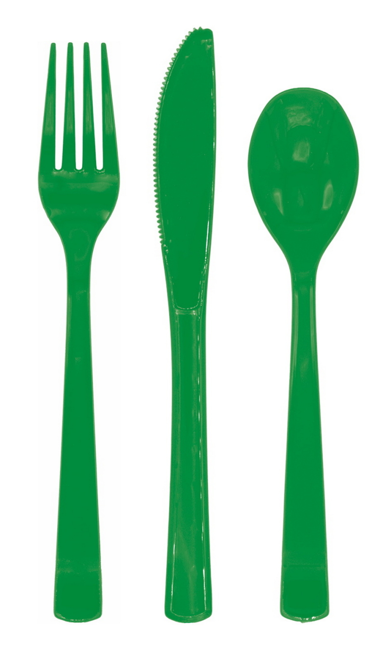 Reusable Plastic Cutlery 18pcs - Dark green