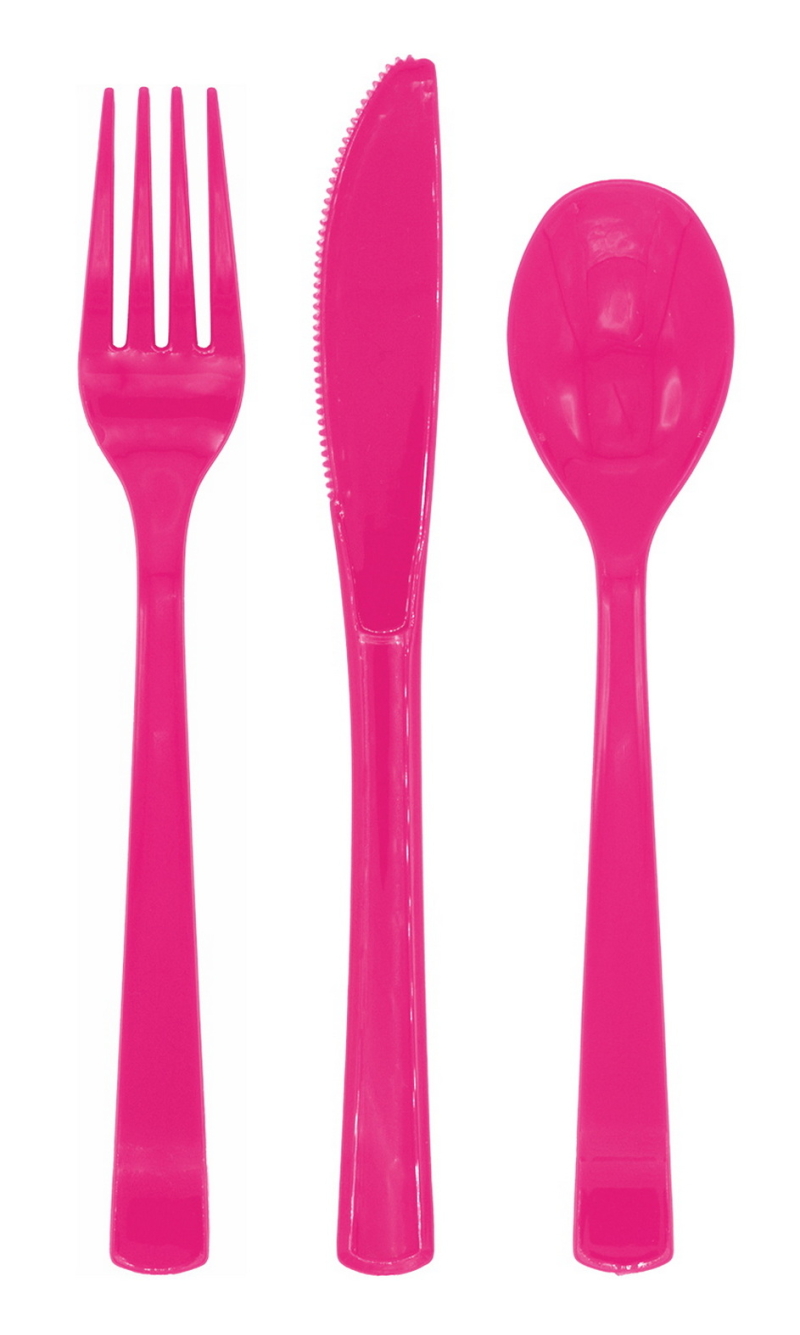Reusable Plastic Cutlery 18pcs - Hot pink