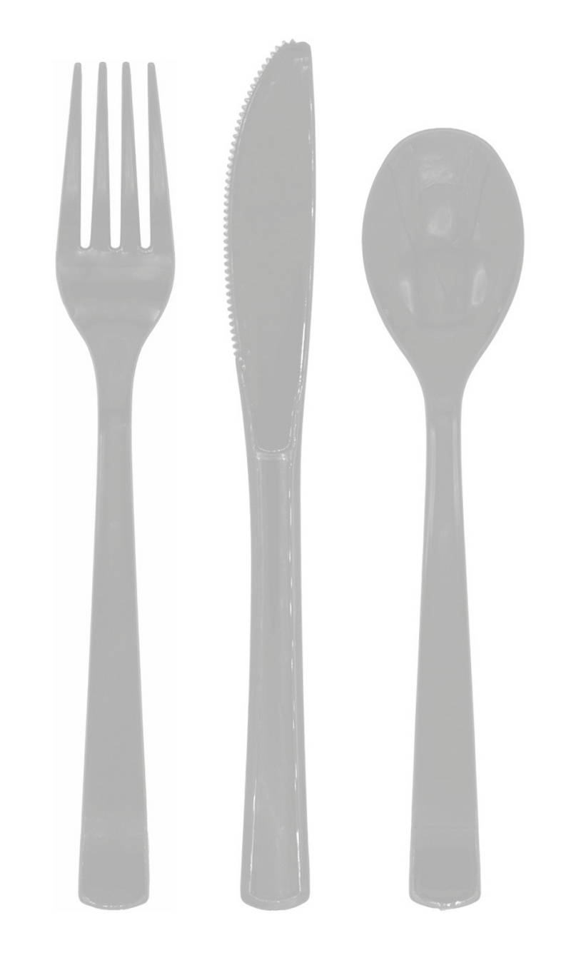 Reusable Plastic Cutlery 18pcs - Silver
