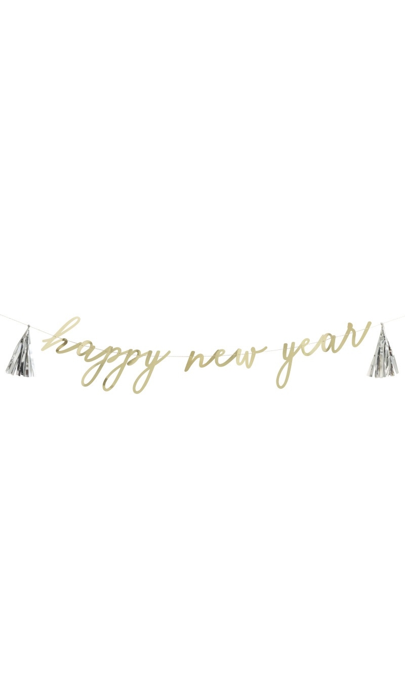 Happy New Year Cutout Letter Banner with Foil Tassels - 9 ft (274cm)