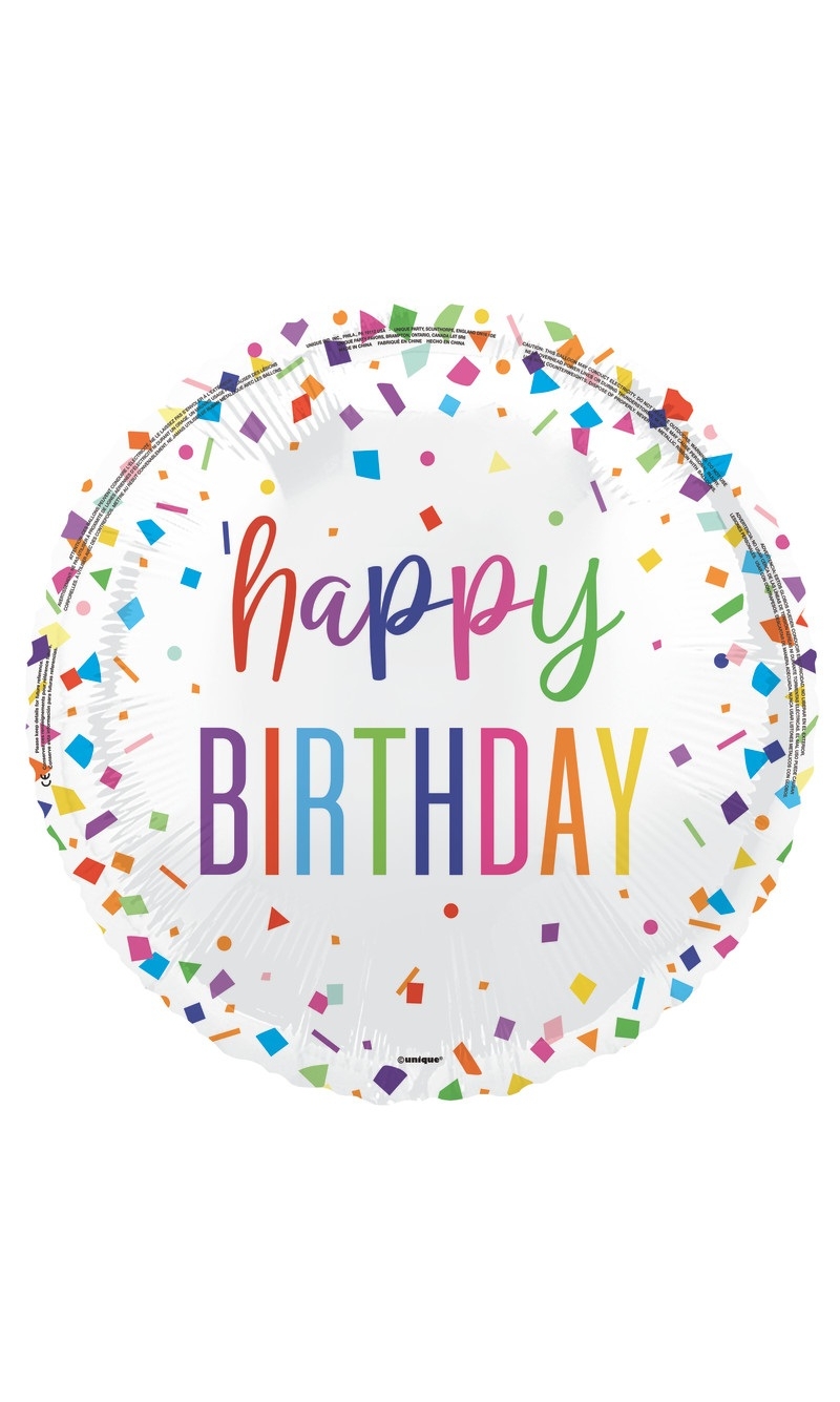 Bright Confetti Happy Birthday 18 Inch Round Foil Balloon