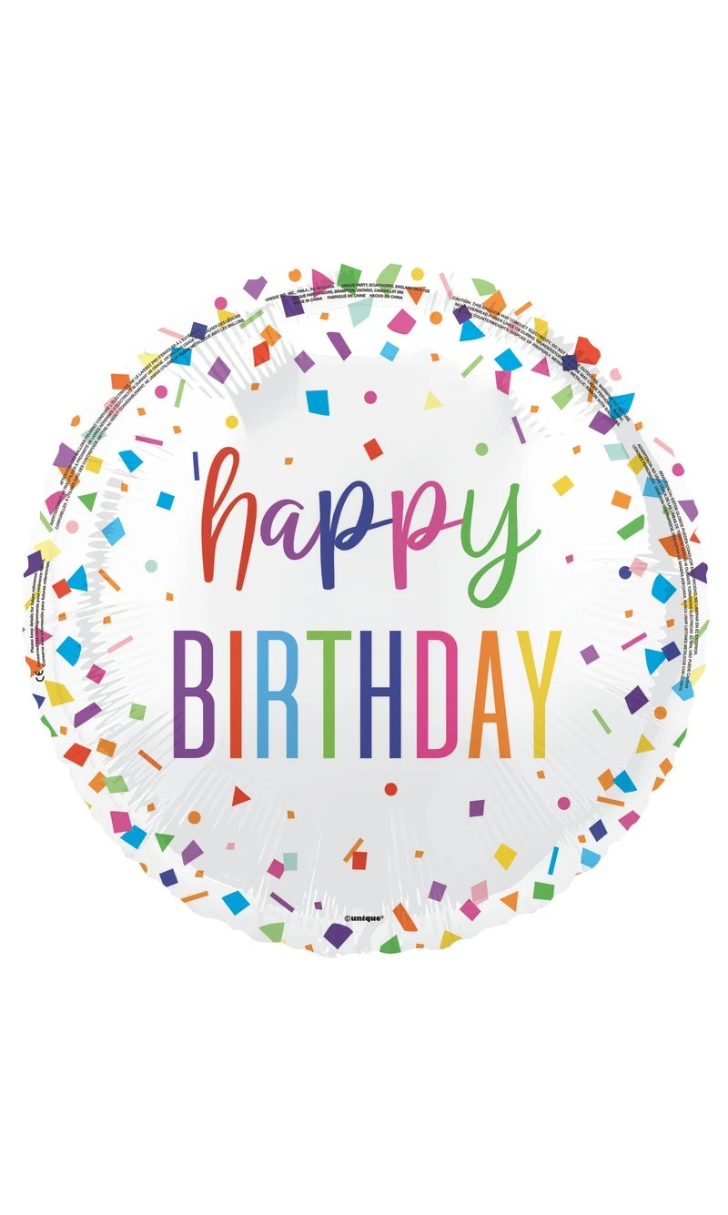Bright Confetti Happy Birthday 18 Inch Round Foil Balloon