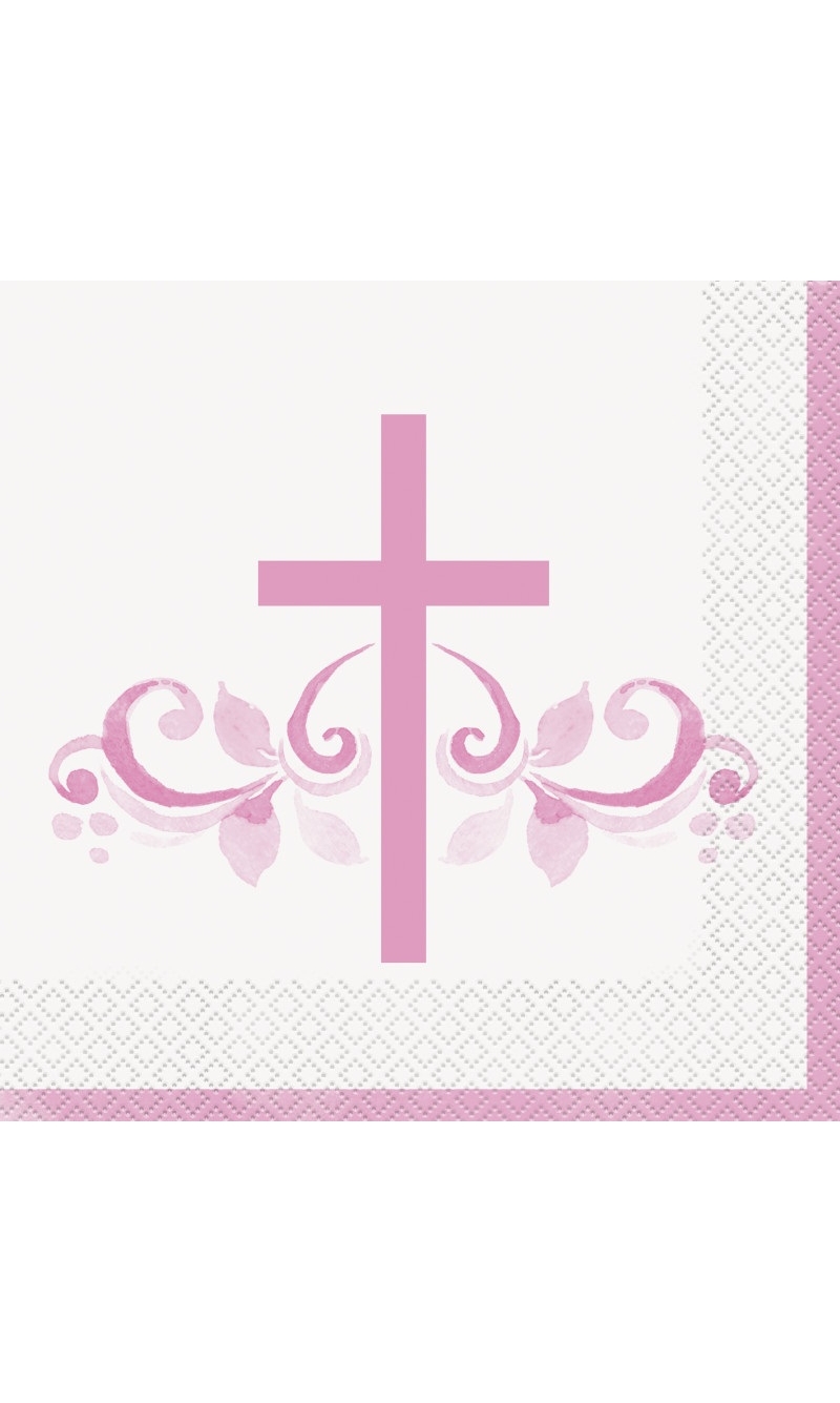 Pink Holy Cross Luncheon Napkins - 16pcs