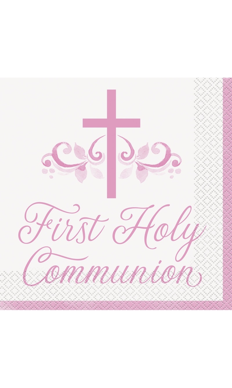 Pink Holy Cross First Holy Communion Luncheon Napkins - 16pcs