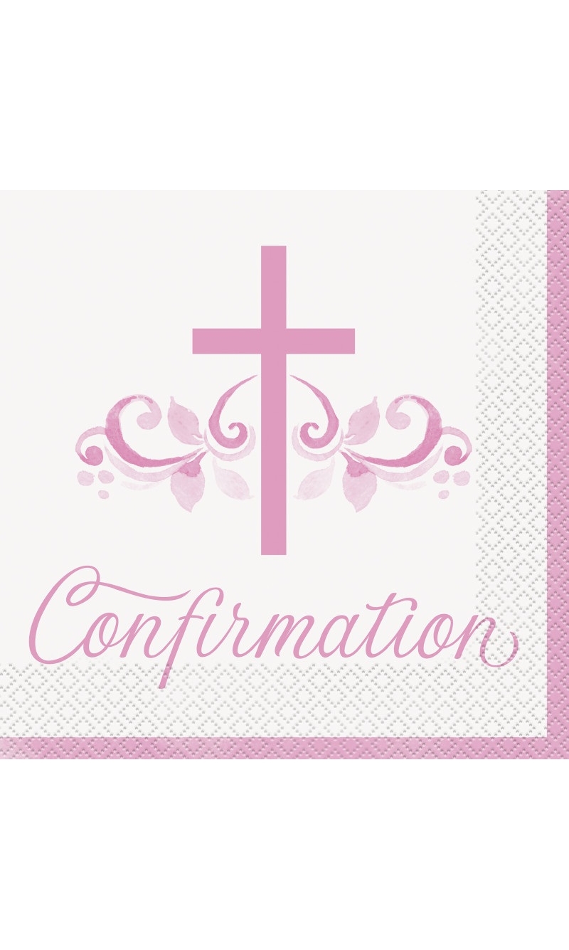 Pink Holy Cross Confirmation Luncheon Napkins - 16pcs