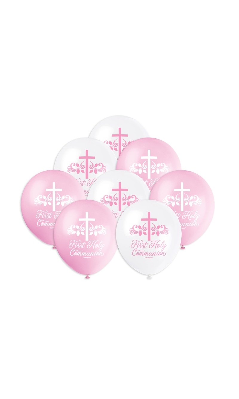 Pink Holy Cross First Holy Communion 12 Inch Latex Balloons - 8pcs