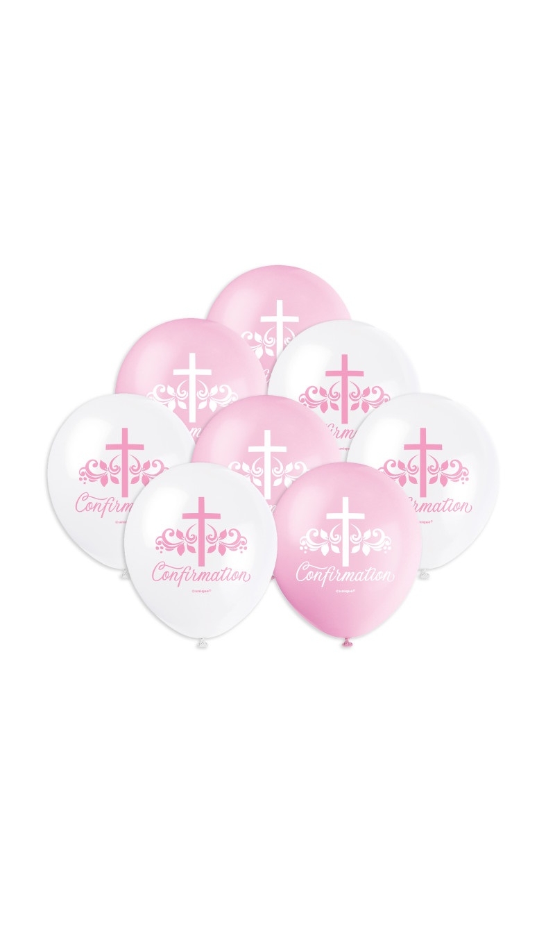 Pink Holy Cross Confirmation 12 Inch Latex Balloons - 8pcs