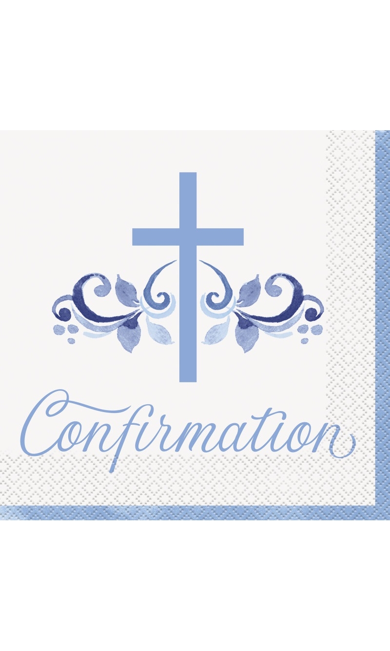 Blue Holy Cross Confirmation Luncheon Napkins - 16pcs