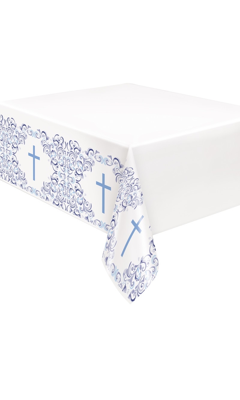 Blue Holy Cross Rectangular Plastic Table Cover 54"x84" (137x213cm)