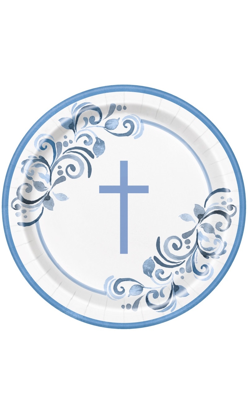 Blue Holy Cross Round 9 Dinner Plates - 8pcs