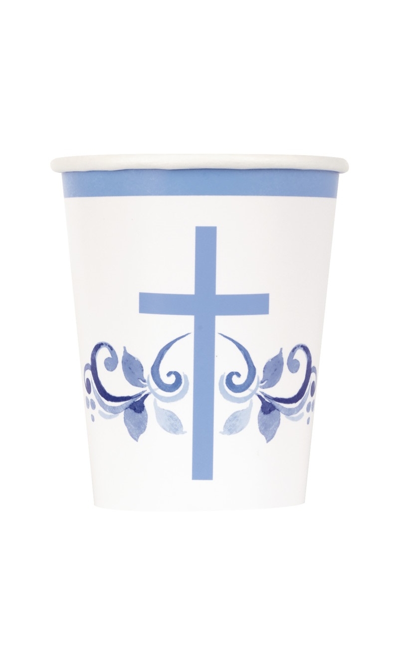 Blue Holy Cross 9oz (266ml) Paper Cups - 8pcs