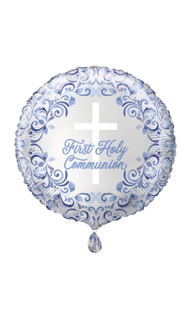 Blue Holy Cross First Holy Communion Round 18 Inch Foil Balloon
