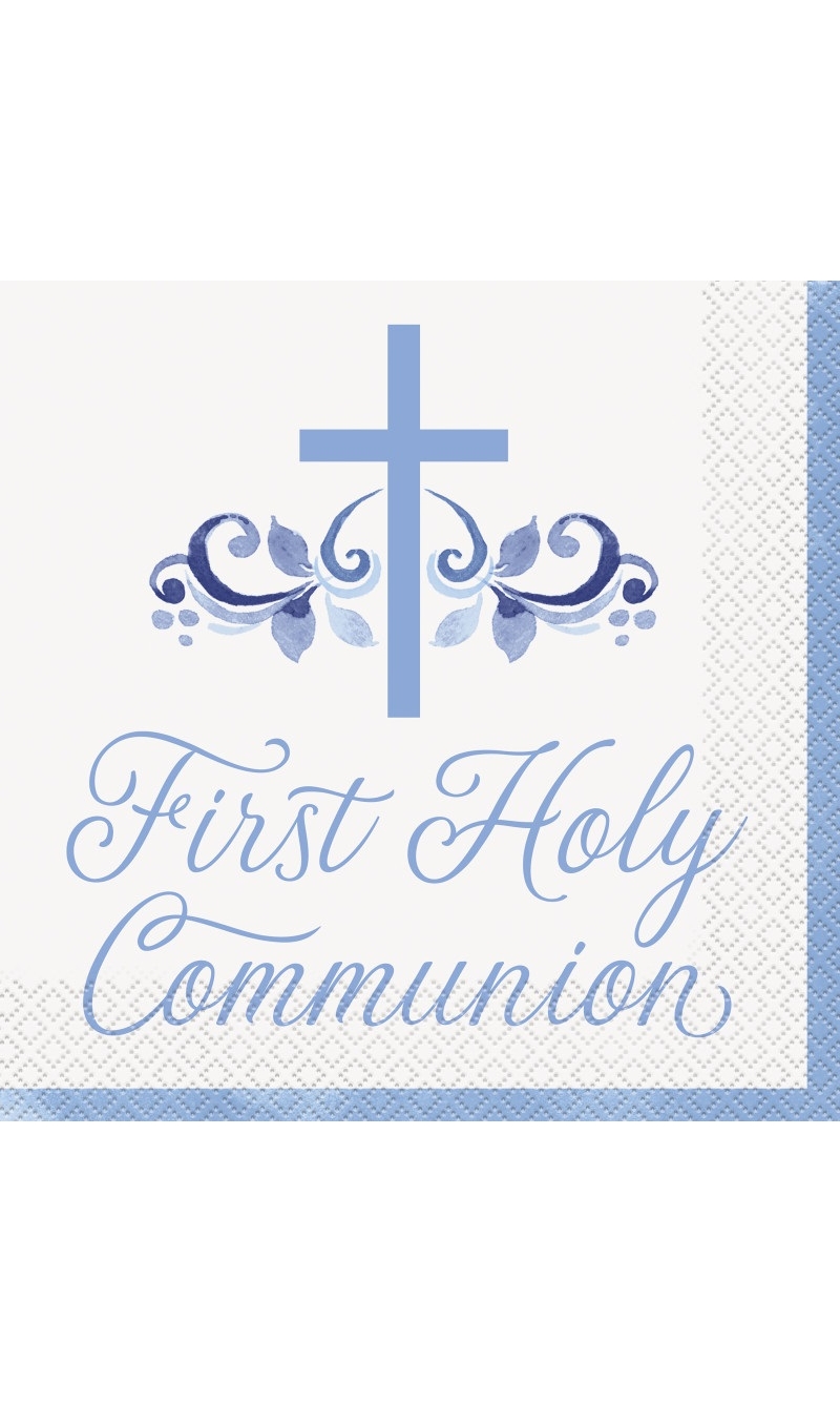 Blue Holy Cross First Holy Communion Luncheon Napkins - 16pcs