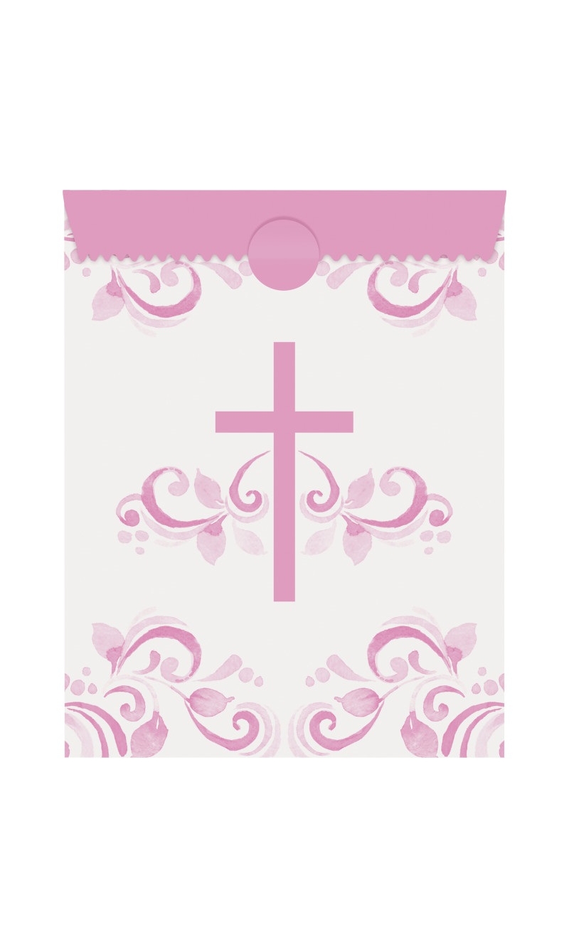 Pink Holy Cross Paper Treat Bags - 8pcs
