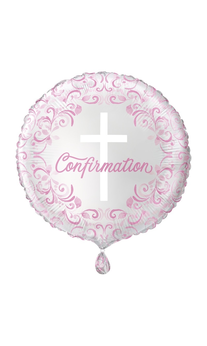 Pink Holy Cross Confirmation Round 18 Inch Foil Balloon