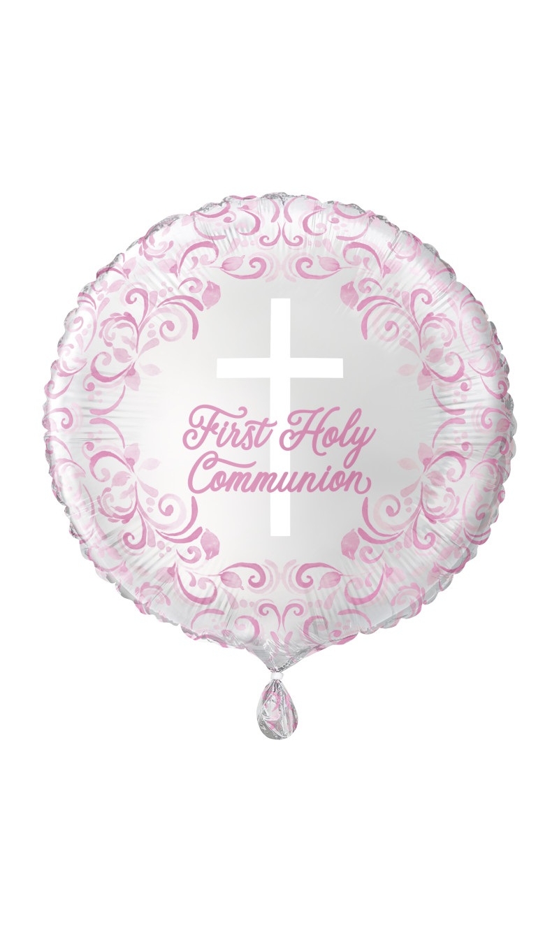 Pink Holy Cross First Holy Communion Round 18 Inch Foil Balloon