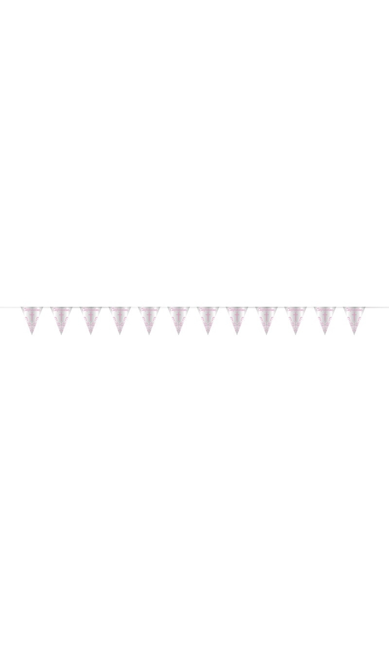 Pink Holy Cross Confirmation Foil Flag Banner - 9 ft (274cm)