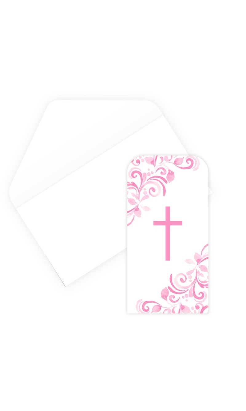 Pink Holy Cross Trifold Money Holder Card with Envelope