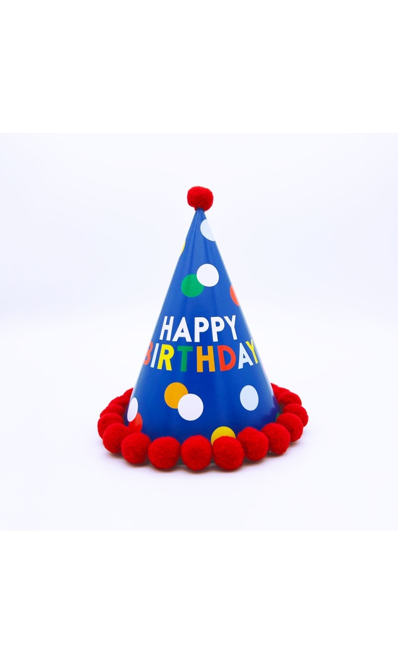 Pom Pom Happy Birthday Party Hat