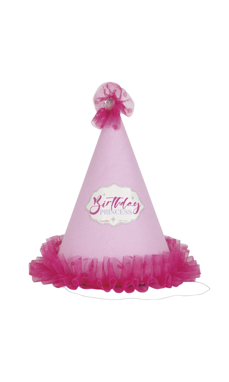 Satin Birthday Princess Party Hat with Tulle Trim