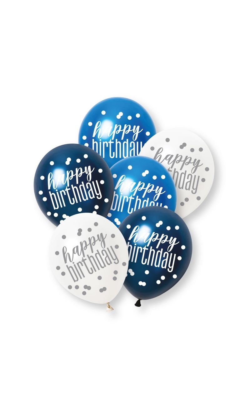 Glitz Blue Happy Birthday Pearl Premium 12 Latex Balloons - 6pcs