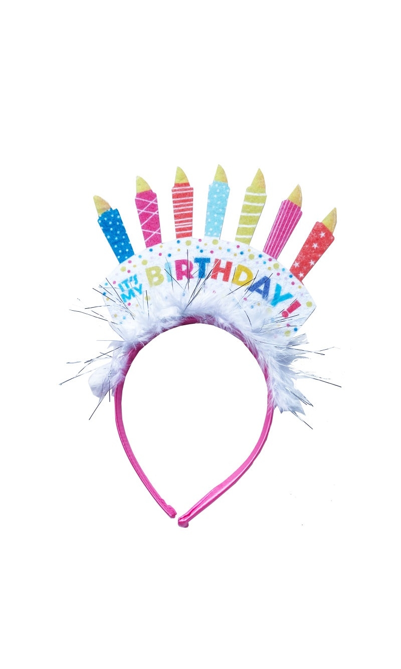 Birthday Cake Plastic Party Headband with Feathers