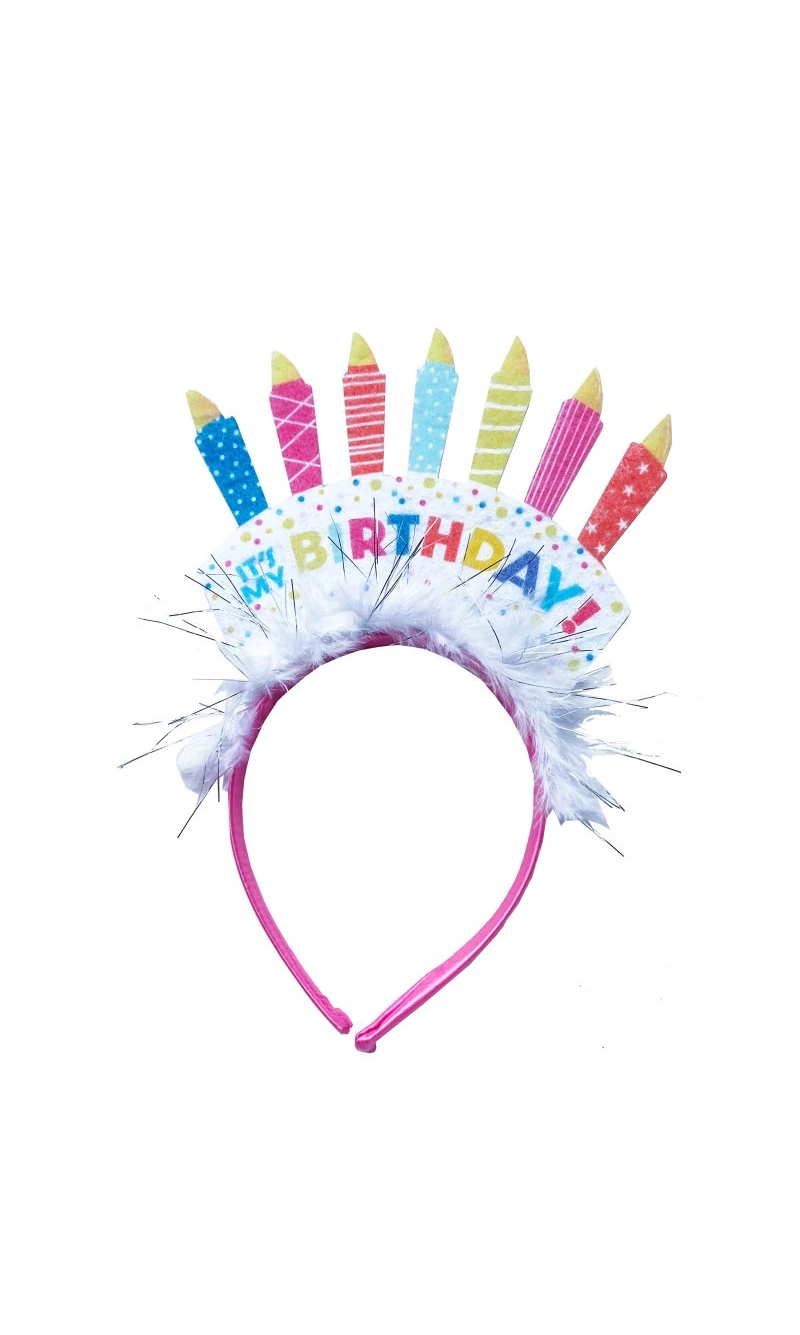 Birthday Cake Plastic Party Headband with Feathers