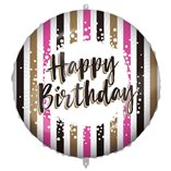 Happy Birthday Pink & Gold Stripes Foil Balloon 18"/46cm - 1pk