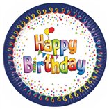 Multicolor Happy Birthday FSC Paper Plates Next Generation 23cm - 8pk