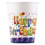Multicolor Happy Birthday FSC Paper Cups 200ml - 8pk