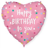 Happy Birthday Dots Pink Heart Foil Balloon 18"/46cm - 1pk