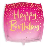 Happy Birthday Square Pink Foil Balloon 18"/46cm - 1pk