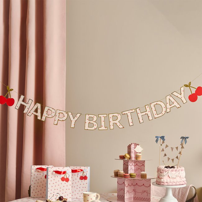 Rococo Cherries Happy Birthday Card Banner 2.5m