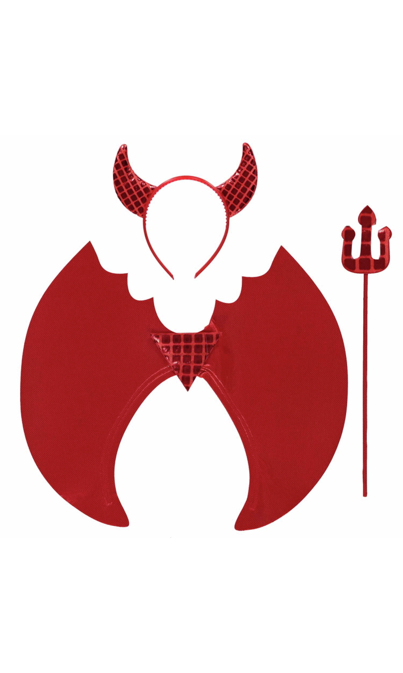 Devil Wings With Headband & Trident Kit - Adult One Size